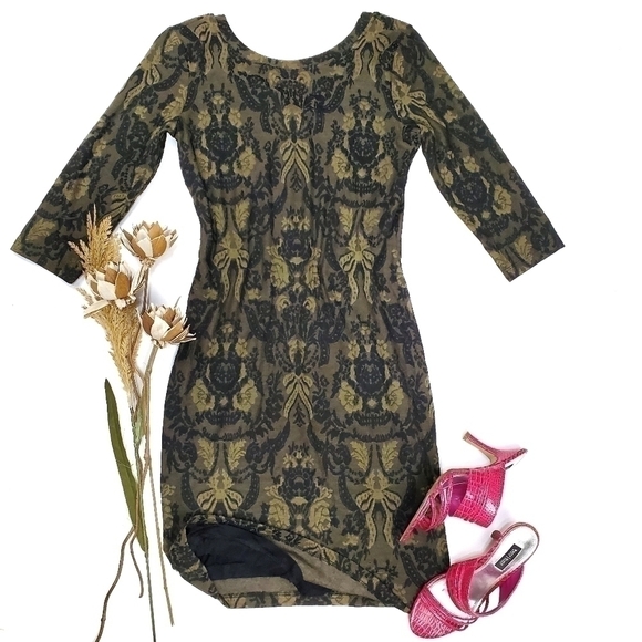 Pea in the Pod Green Black art Deco Dress Med - Picture 4 of 11